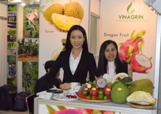 Mrs Nguyen Chien (sales executive) and her colleague are presenting VINAGRIN Import Export Co., LTd.